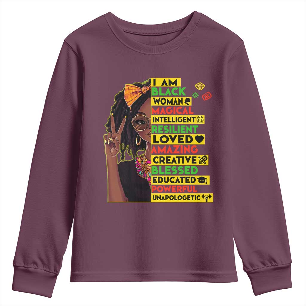 I Am Black Woman With Locd Youth Sweatshirt African Pride Black History Month