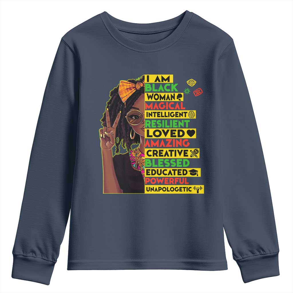 I Am Black Woman With Locd Youth Sweatshirt African Pride Black History Month