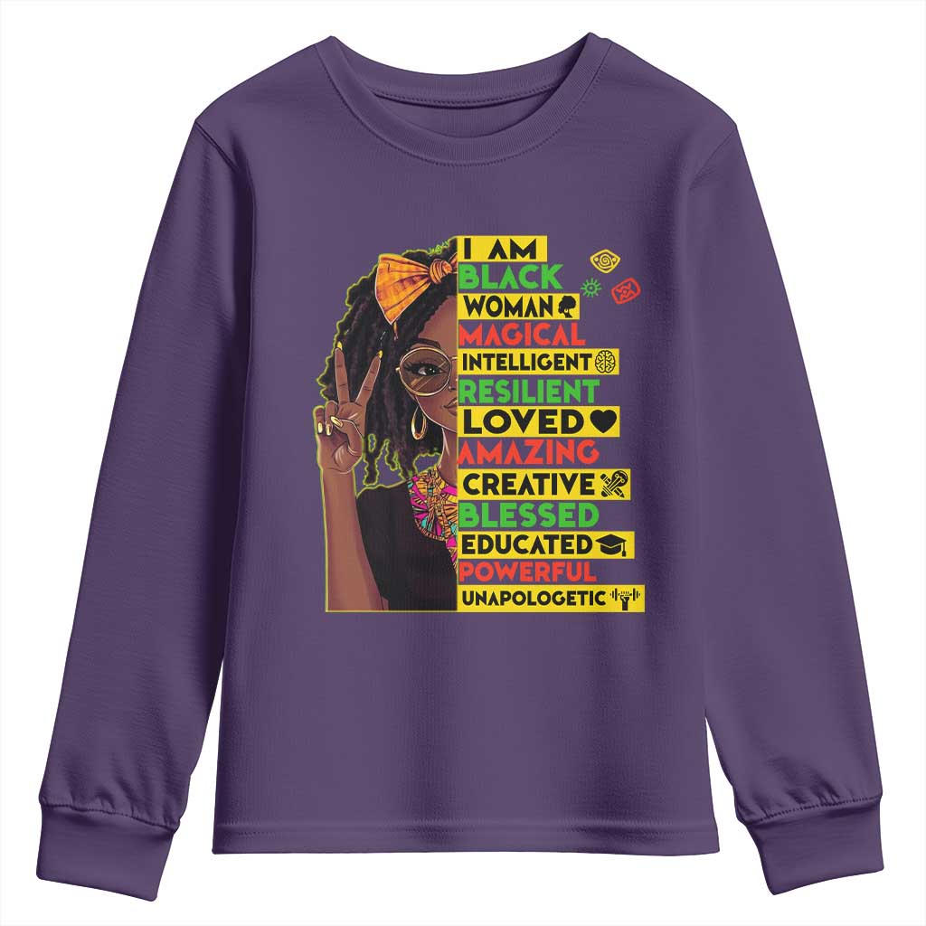 I Am Black Woman With Locd Youth Sweatshirt African Pride Black History Month
