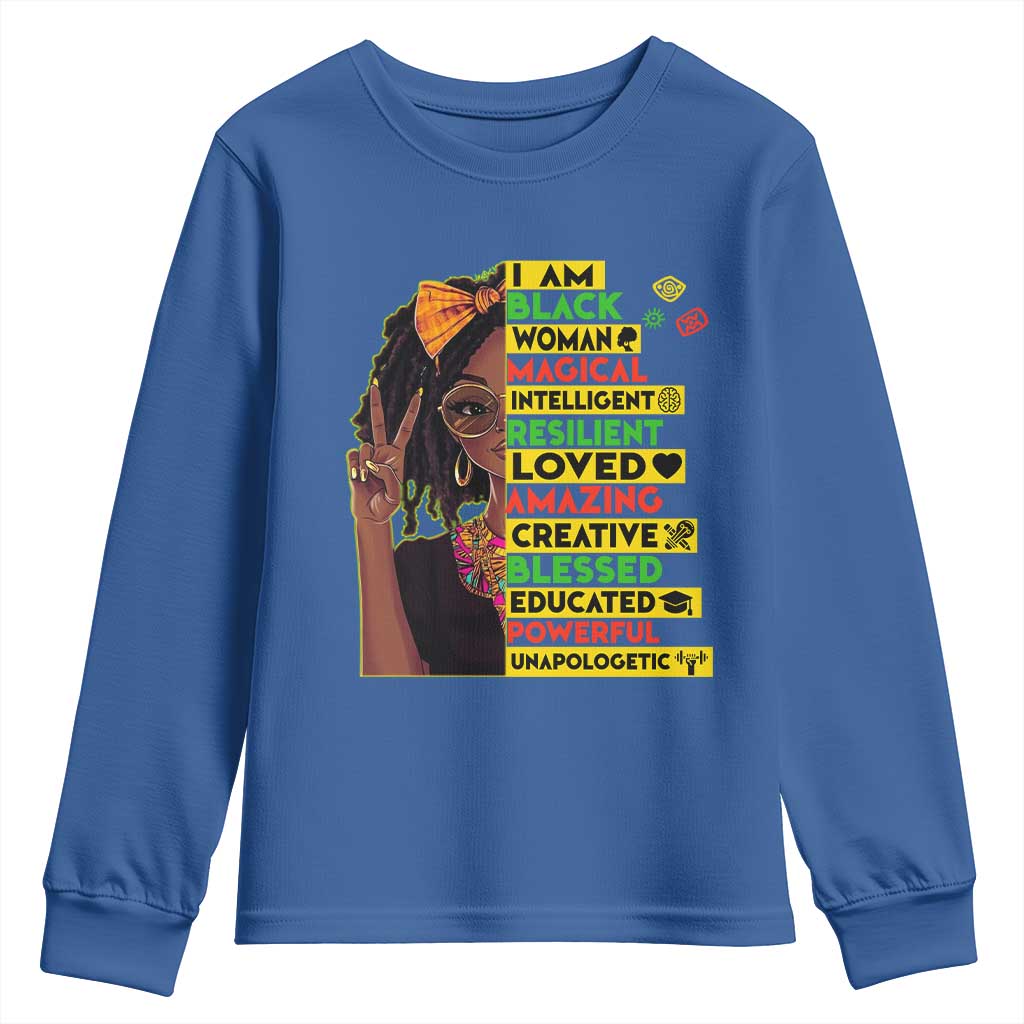 I Am Black Woman With Locd Youth Sweatshirt African Pride Black History Month