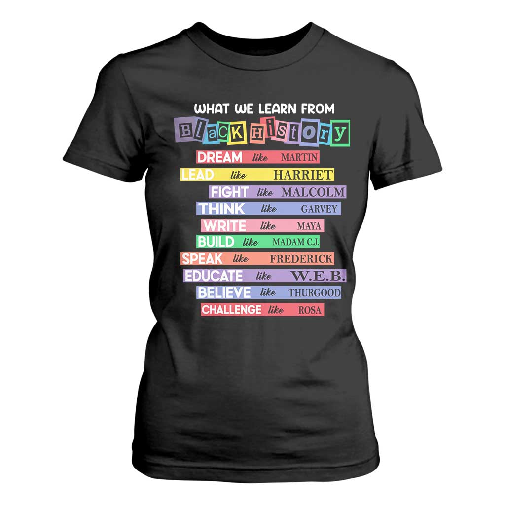 What We Learn From Black History T Shirt For Women Black Excellence African Roots Pride TS02