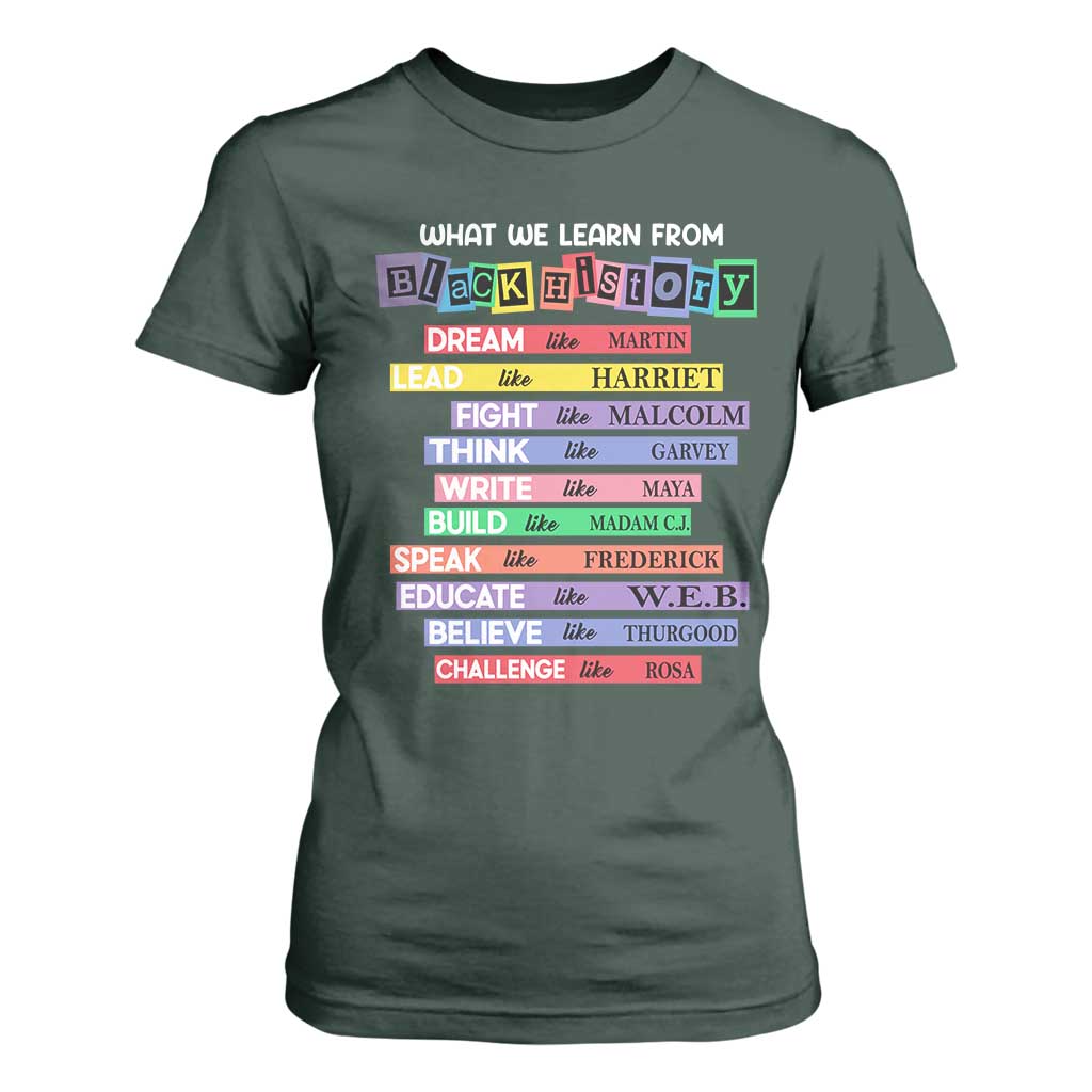 What We Learn From Black History T Shirt For Women Black Excellence African Roots Pride TS02