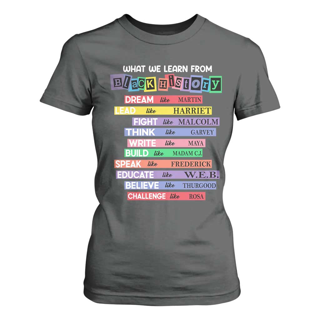 What We Learn From Black History T Shirt For Women Black Excellence African Roots Pride TS02