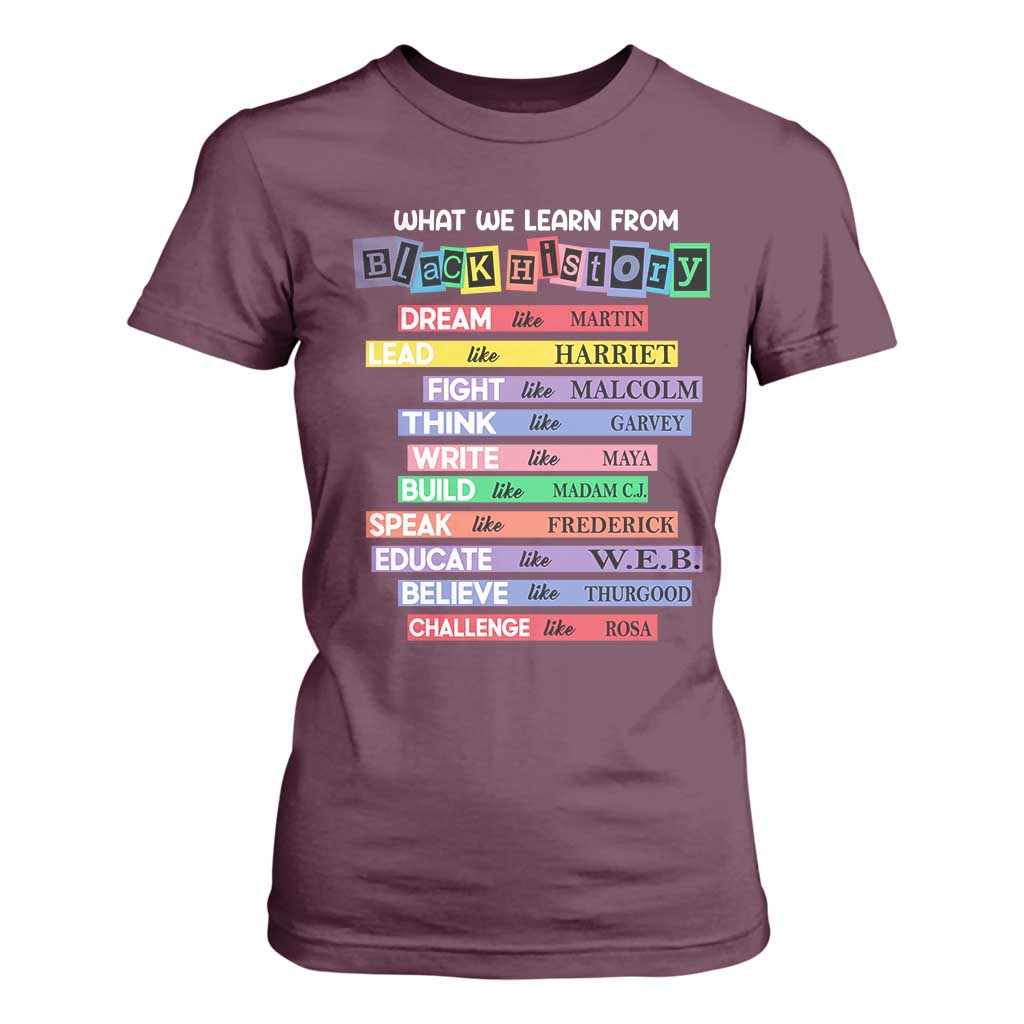 What We Learn From Black History T Shirt For Women Black Excellence African Roots Pride TS02