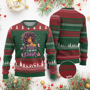 Breast Cancer Awareness Knit Sweatshirt In October We Wear Pink Black Afro Woman