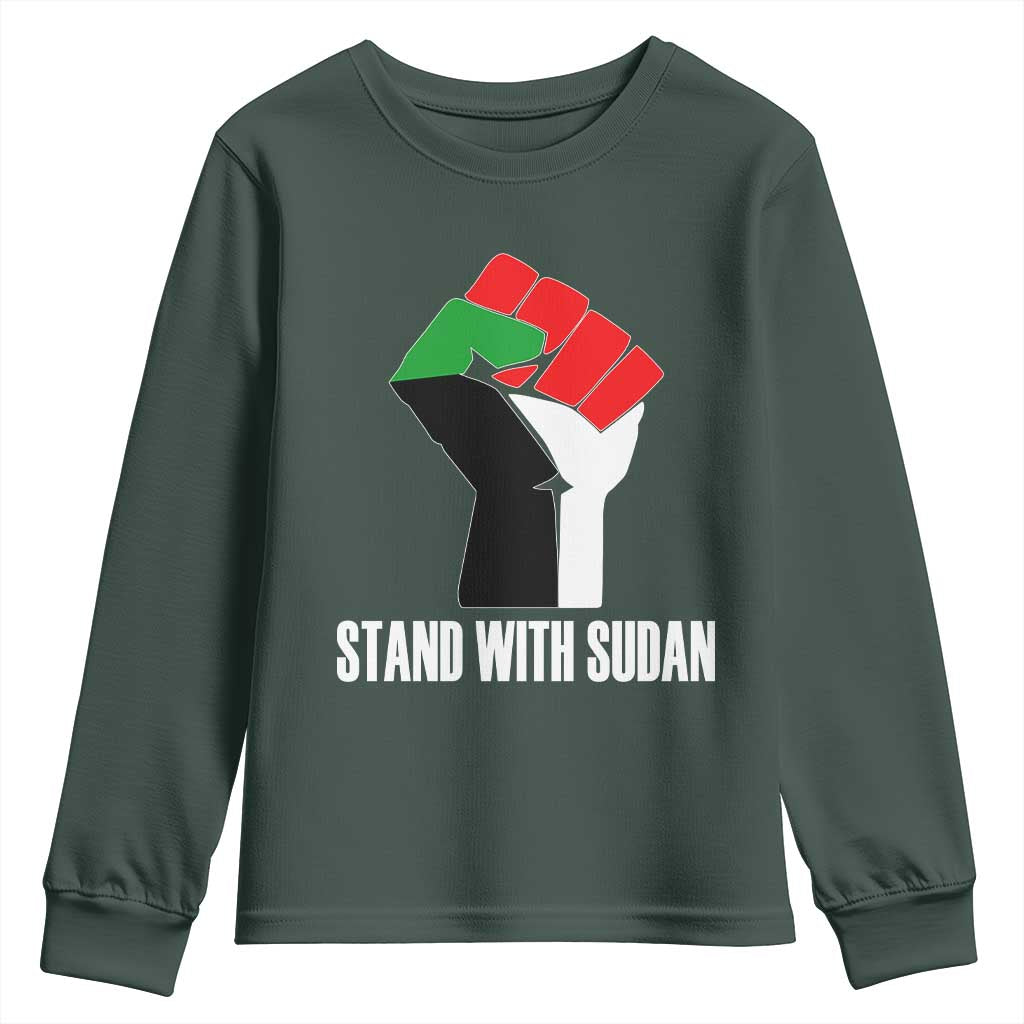 Stand With Sudan Power Fist Youth Sweatshirt Sudan Flag Activist Peace and Protest