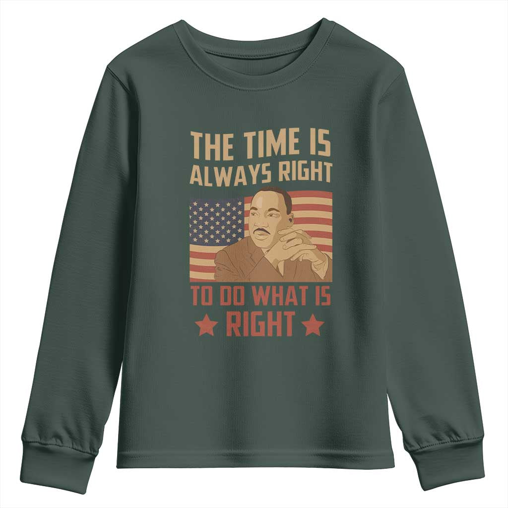 MLK Quotes Youth Long Sleeve Shirt The Time Always Right To Do What Is Right Retro American Flag