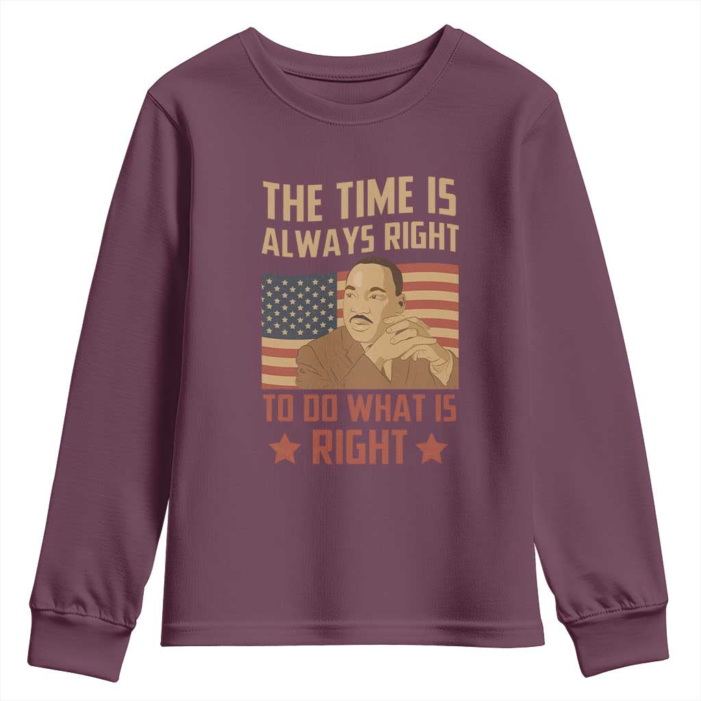 MLK Quotes Youth Long Sleeve Shirt The Time Always Right To Do What Is Right Retro American Flag