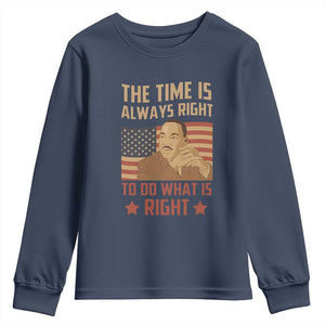 MLK Quotes Youth Long Sleeve Shirt The Time Always Right To Do What Is Right Retro American Flag