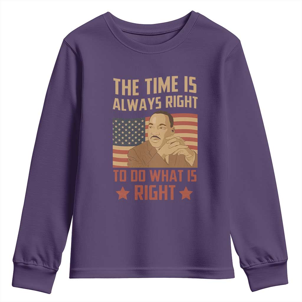 MLK Quotes Youth Long Sleeve Shirt The Time Always Right To Do What Is Right Retro American Flag