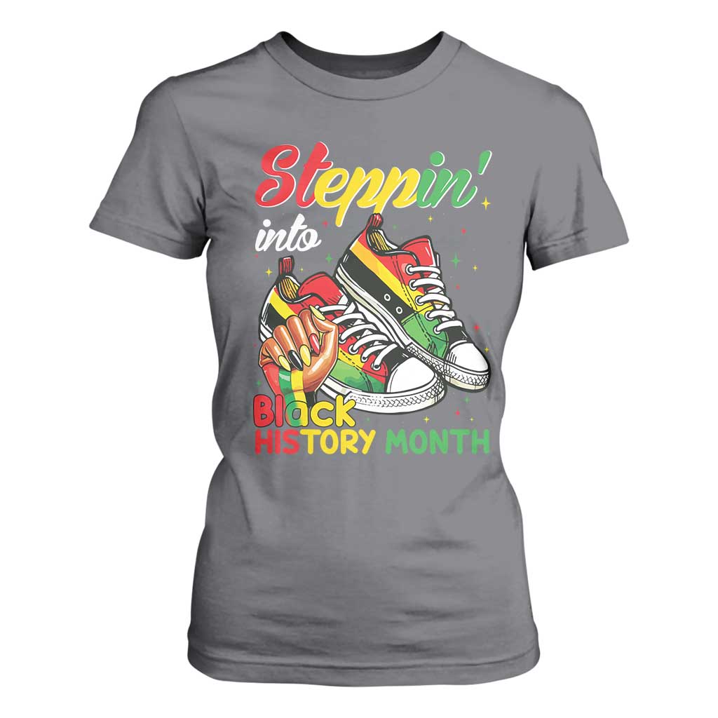 Stepping Into Black History Month T Shirt For Women Proud Black Girls Sneakers
