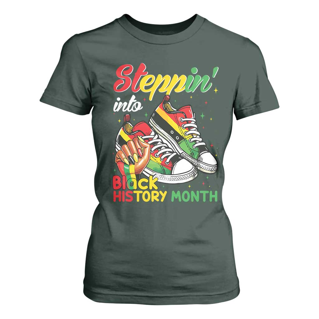 Stepping Into Black History Month T Shirt For Women Proud Black Girls Sneakers