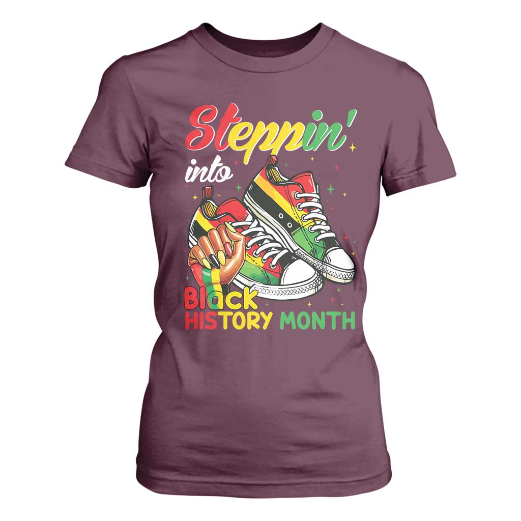 Stepping Into Black History Month T Shirt For Women Proud Black Girls Sneakers