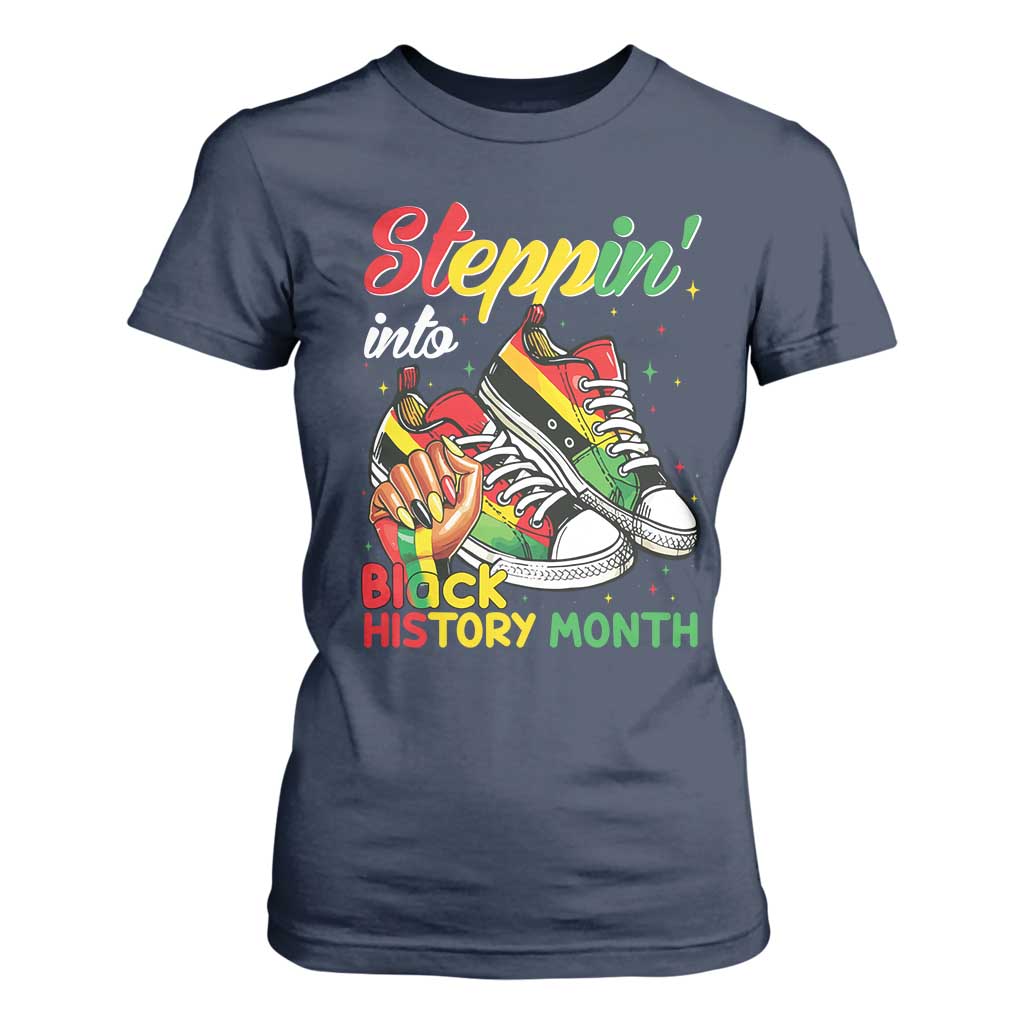 Stepping Into Black History Month T Shirt For Women Proud Black Girls Sneakers