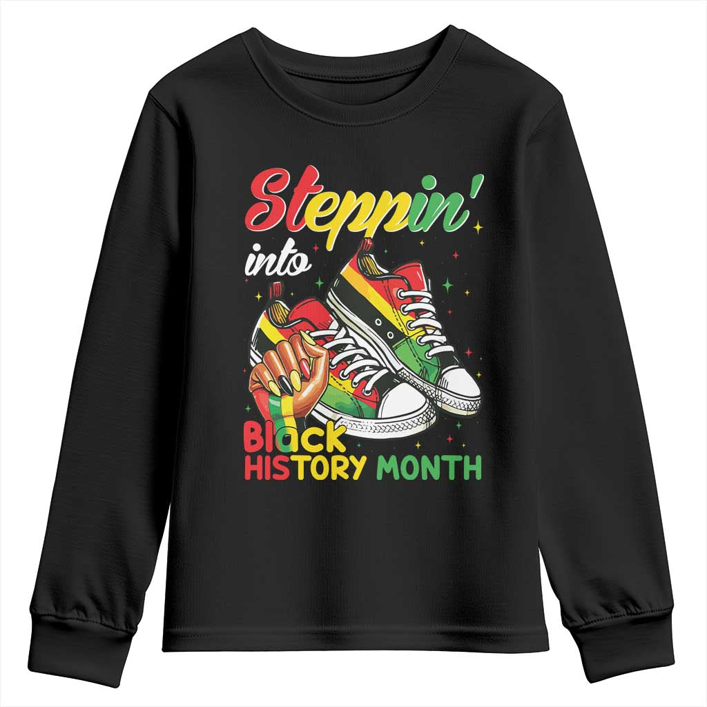 Stepping Into Black History Month Youth Sweatshirt Proud Black Girls Sneakers