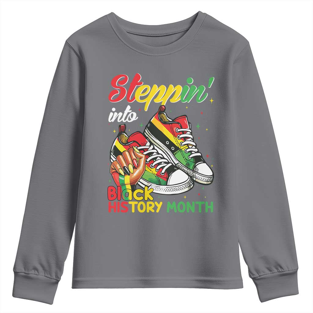 Stepping Into Black History Month Youth Sweatshirt Proud Black Girls Sneakers
