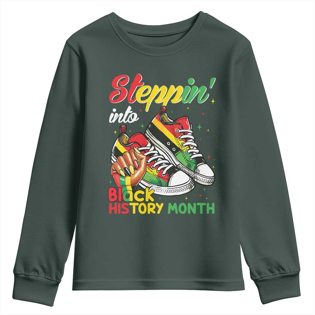 Stepping Into Black History Month Youth Sweatshirt Proud Black Girls Sneakers