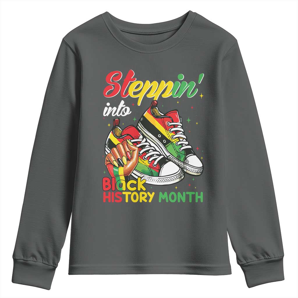 Stepping Into Black History Month Youth Sweatshirt Proud Black Girls Sneakers