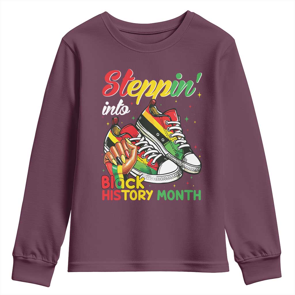 Stepping Into Black History Month Youth Sweatshirt Proud Black Girls Sneakers