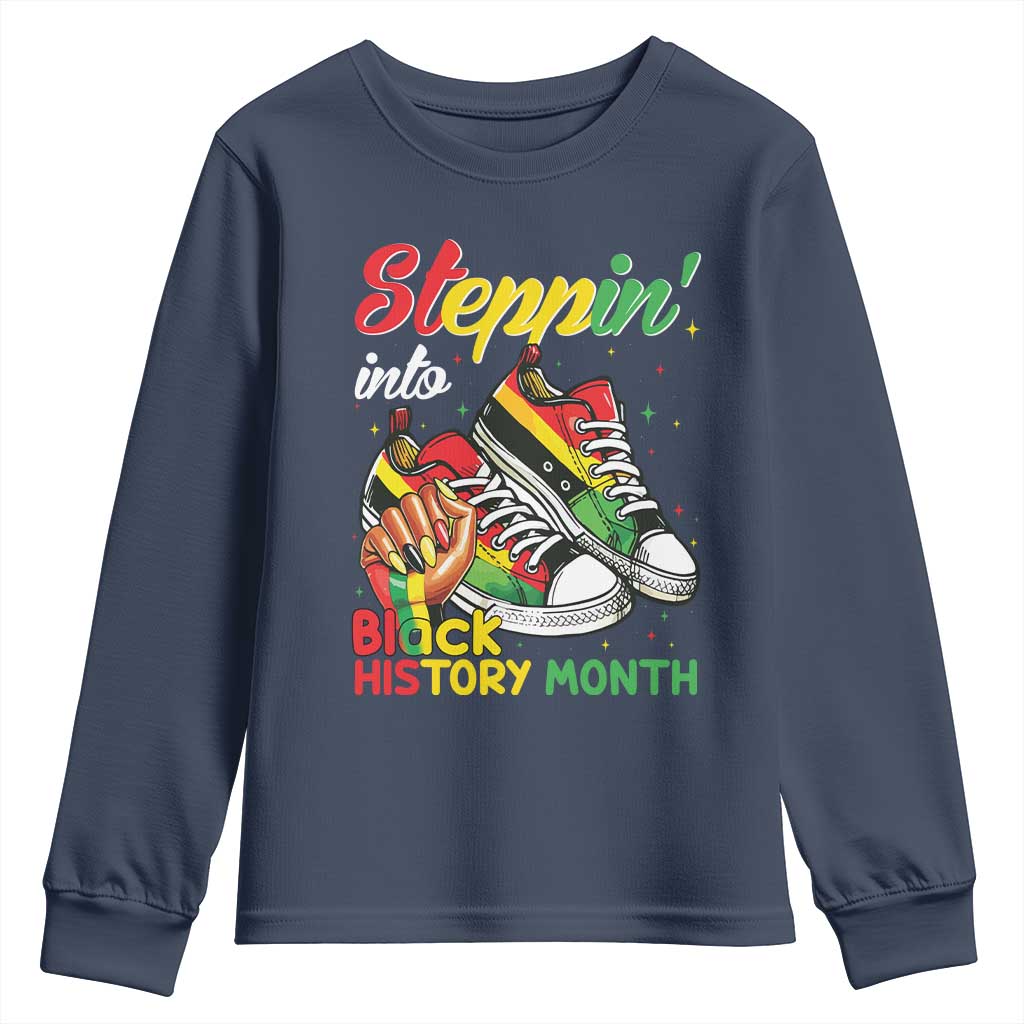 Stepping Into Black History Month Youth Sweatshirt Proud Black Girls Sneakers