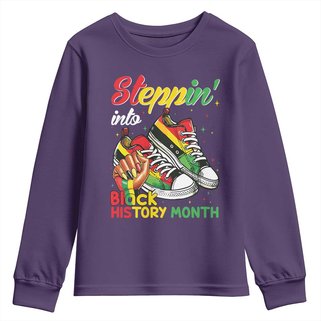 Stepping Into Black History Month Youth Sweatshirt Proud Black Girls Sneakers