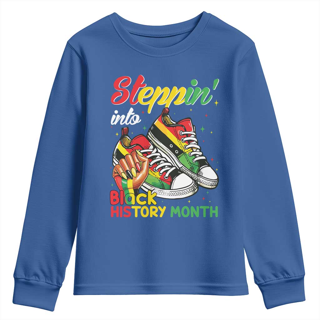 Stepping Into Black History Month Youth Sweatshirt Proud Black Girls Sneakers