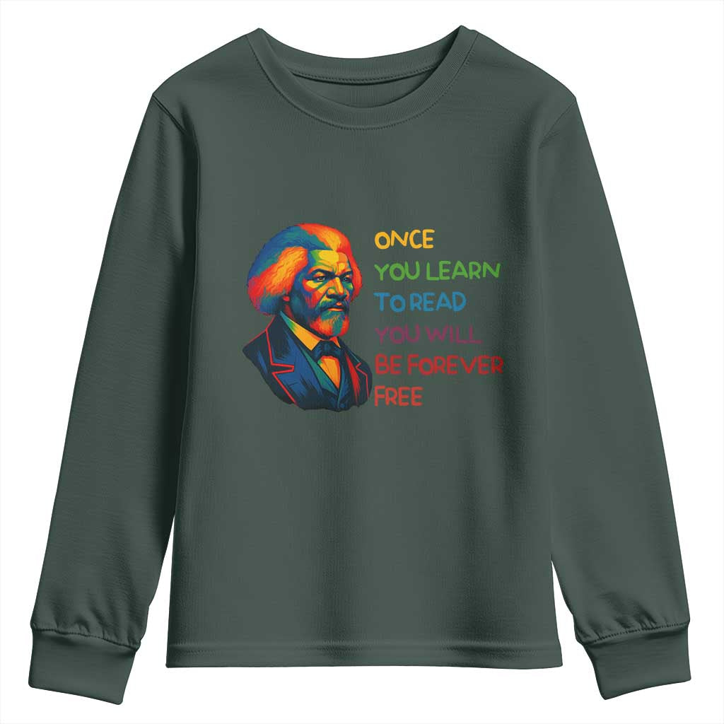 Frederick Douglass Inspirational Literacy Youth Sweatshirt Learn to Read Be Forever Free Black Leader - African Pride