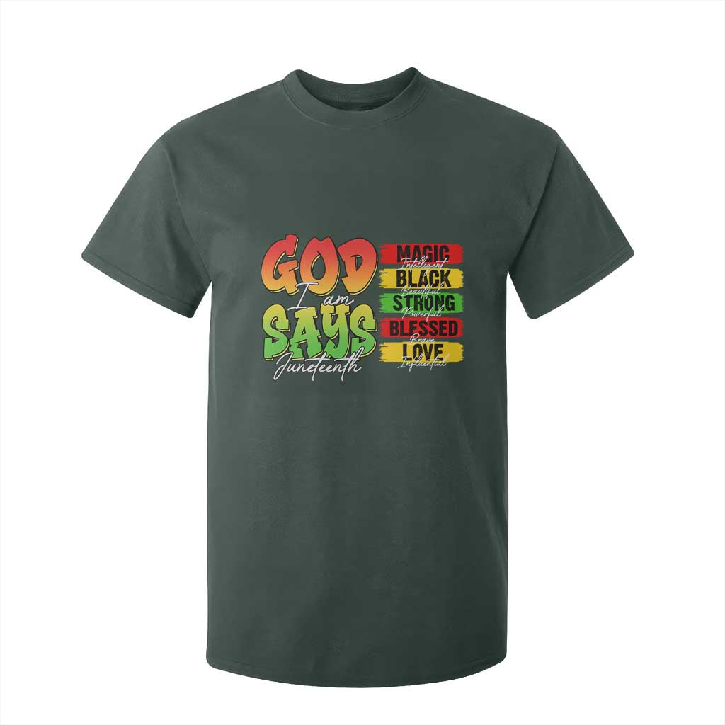 God Says I Am Affirmation Juneteenth T Shirt For Kid Christian Faith Black Excellence Pan-African Colors - African Pride