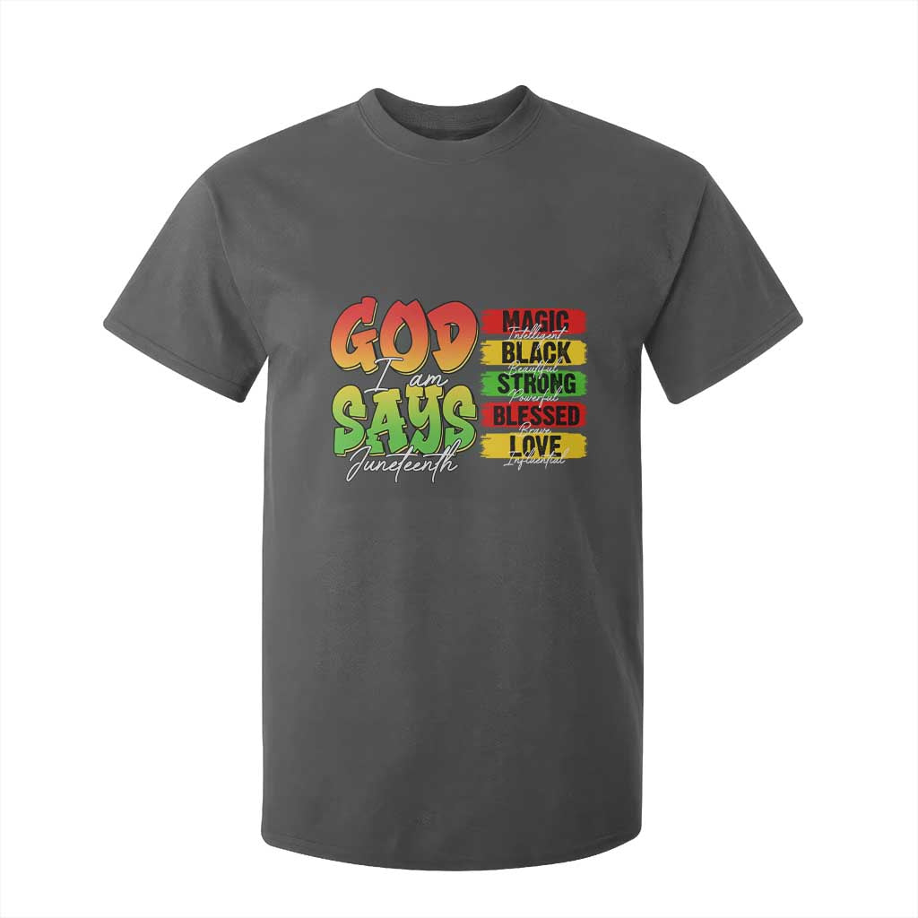God Says I Am Affirmation Juneteenth T Shirt For Kid Christian Faith Black Excellence Pan-African Colors - African Pride