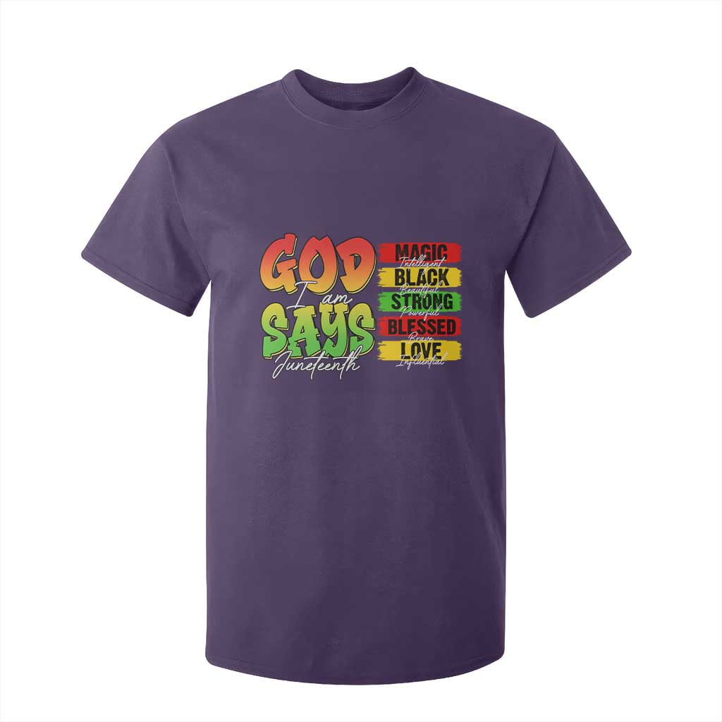 God Says I Am Affirmation Juneteenth T Shirt For Kid Christian Faith Black Excellence Pan-African Colors - African Pride