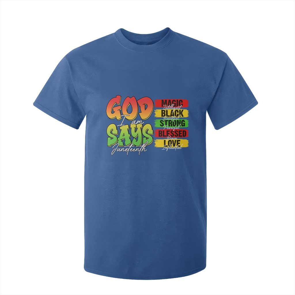 God Says I Am Affirmation Juneteenth T Shirt For Kid Christian Faith Black Excellence Pan-African Colors - African Pride
