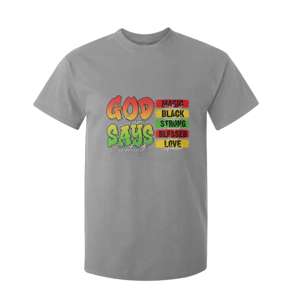 God Says I Am Affirmation Juneteenth T Shirt For Kid Christian Faith Black Excellence Pan-African Colors - African Pride
