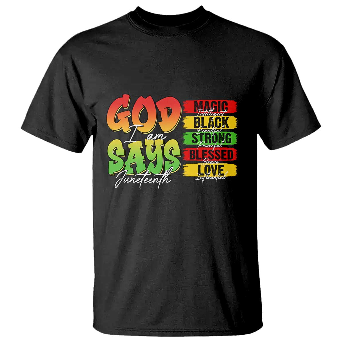 God Says I Am Affirmation Juneteenth T Shirt Christian Faith Black Excellence Pan-African Colors - African Pride