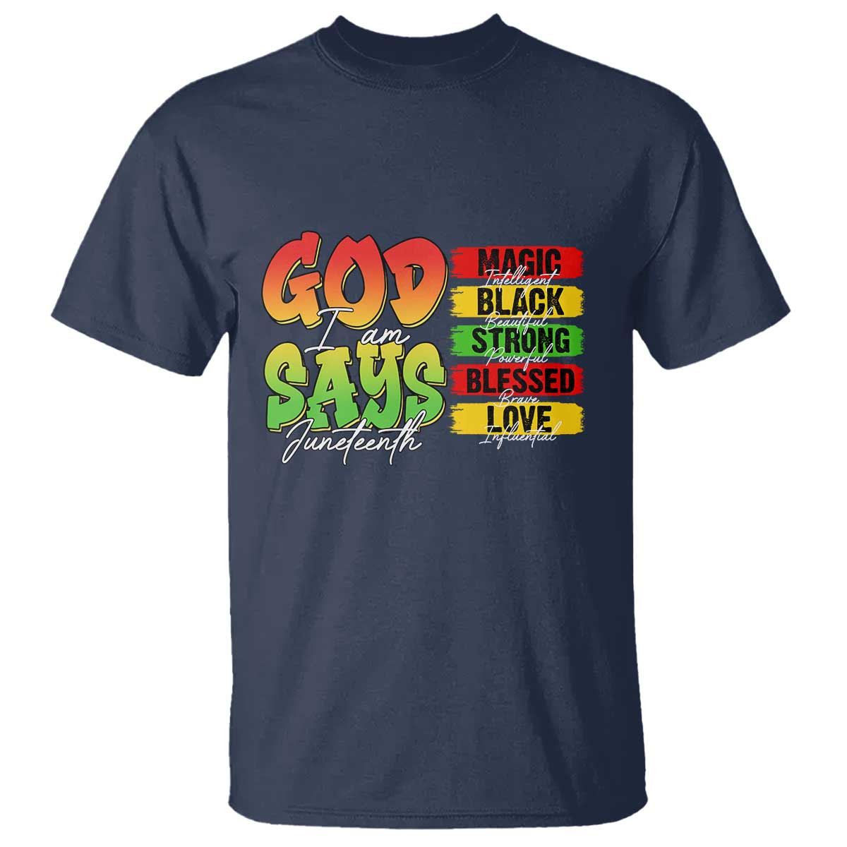 God Says I Am Affirmation Juneteenth T Shirt Christian Faith Black Excellence Pan-African Colors - African Pride
