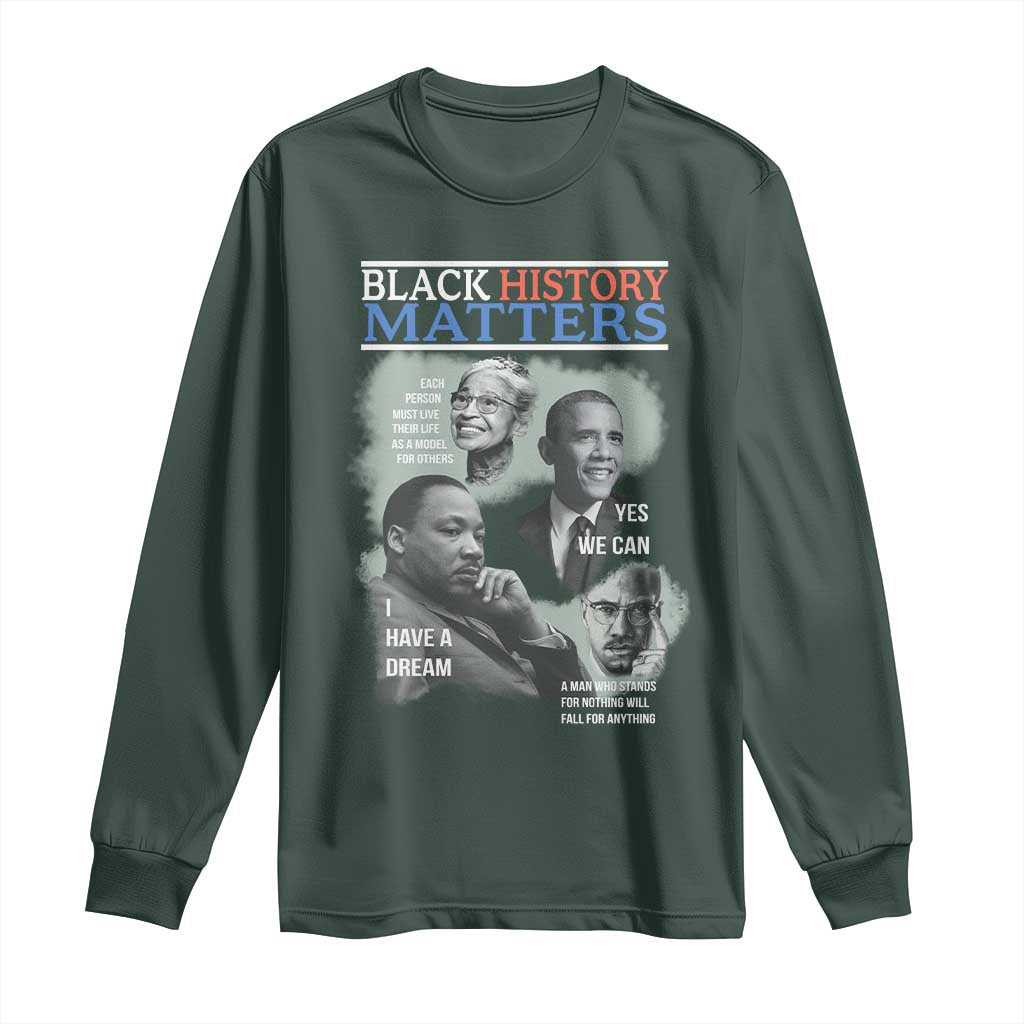 Black History Inspirational Long Sleeve Shirt MLK Malcolm X Obama Rosa Parks Tribute - African Pride