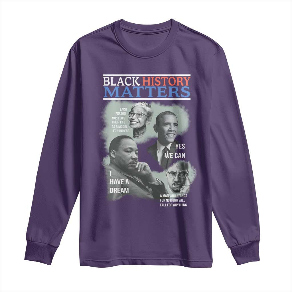Black History Inspirational Long Sleeve Shirt MLK Malcolm X Obama Rosa Parks Tribute - African Pride