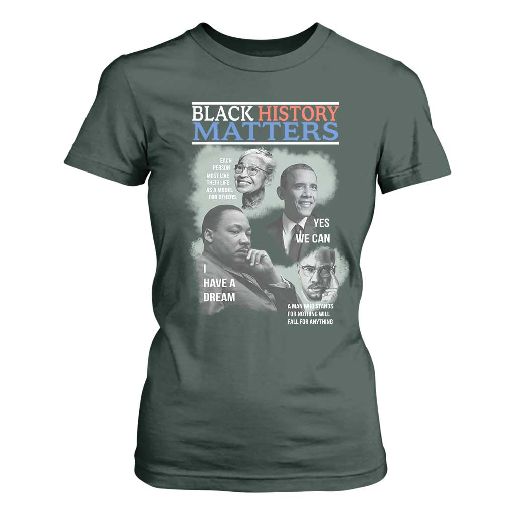 Black History Inspirational T Shirt For Women MLK Malcolm X Obama Rosa Parks Tribute - African Pride