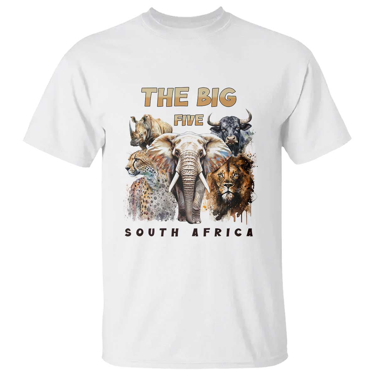 The Big Five South Africa T Shirt Elephant Lion Rhino Buffalo Leopard Animals Safari Wildlife