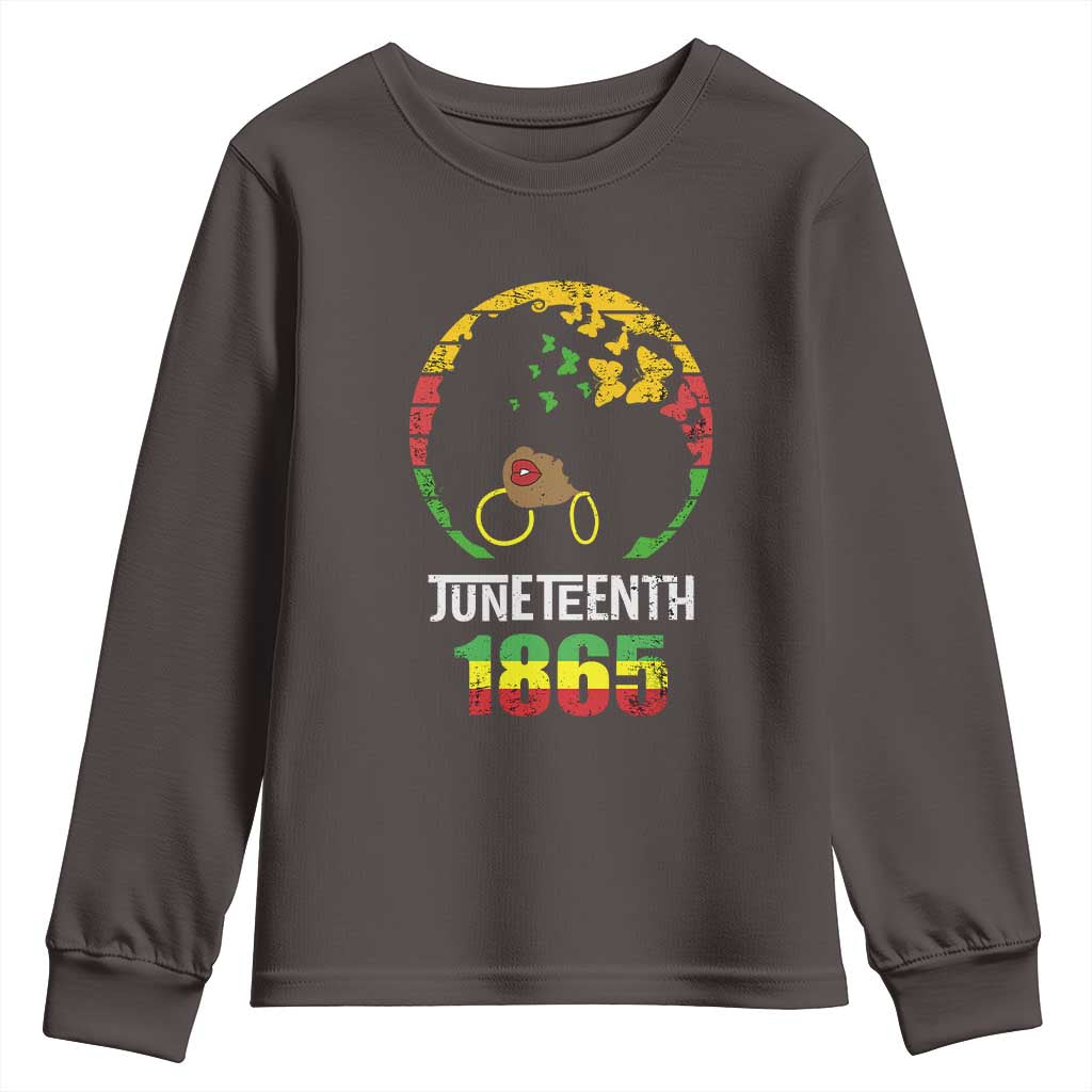 Juneteenth 1865 Youth Long Sleeve Shirt Retro Black Woman Pride