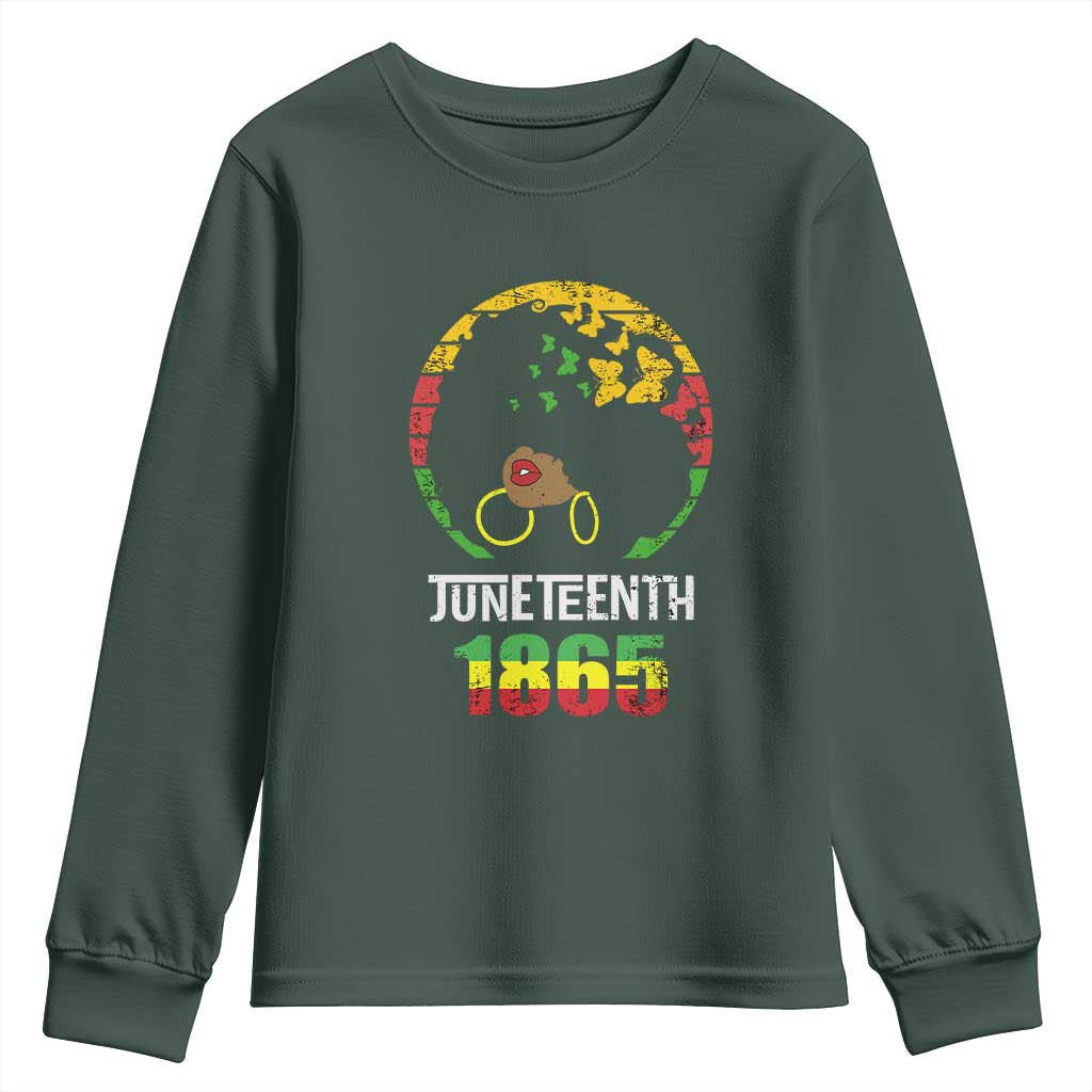 Juneteenth 1865 Youth Long Sleeve Shirt Retro Black Woman Pride