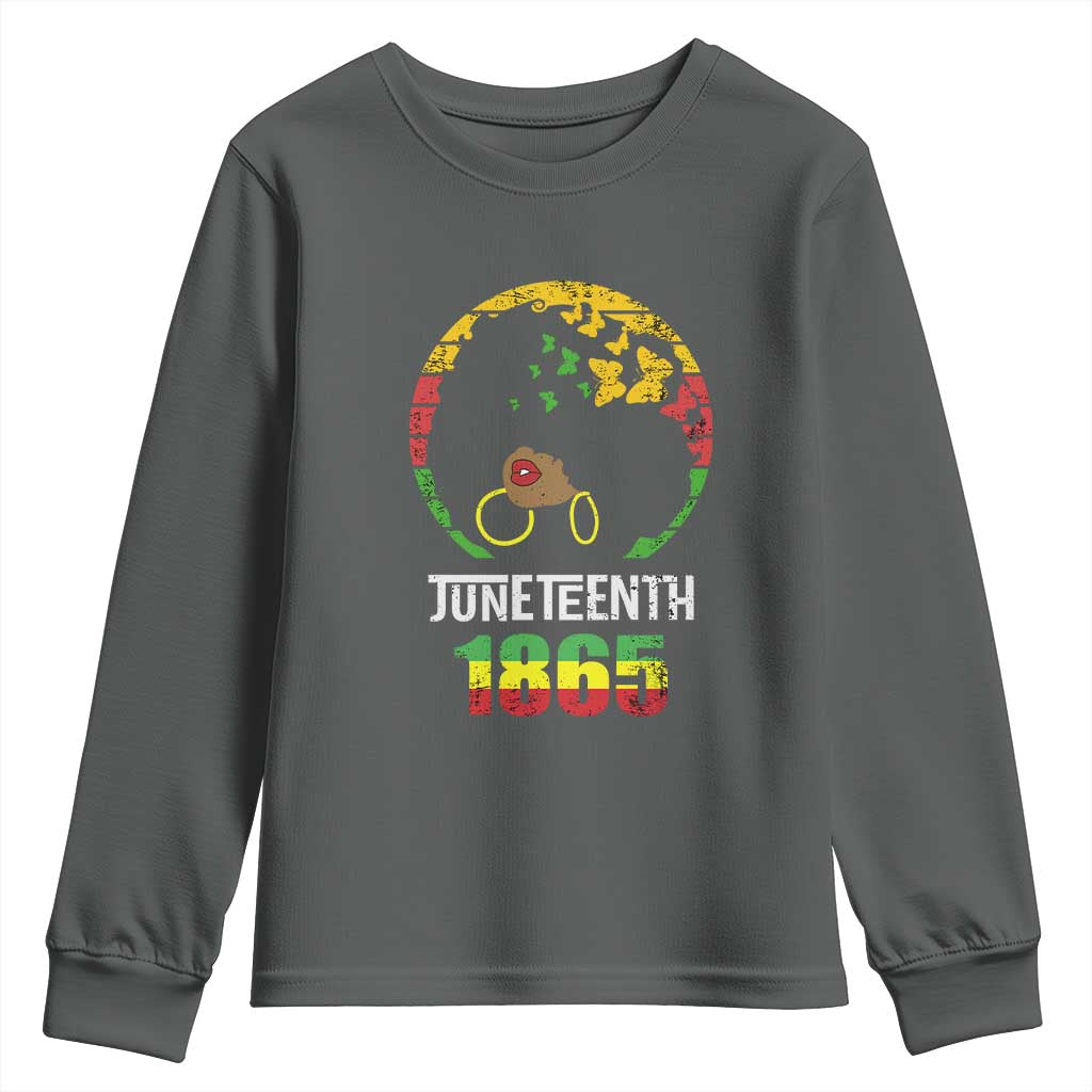 Juneteenth 1865 Youth Long Sleeve Shirt Retro Black Woman Pride