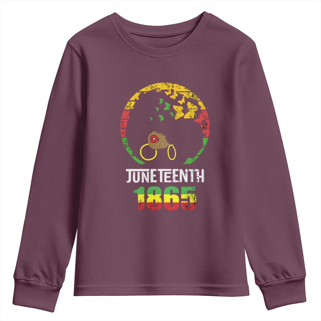 Juneteenth 1865 Youth Long Sleeve Shirt Retro Black Woman Pride