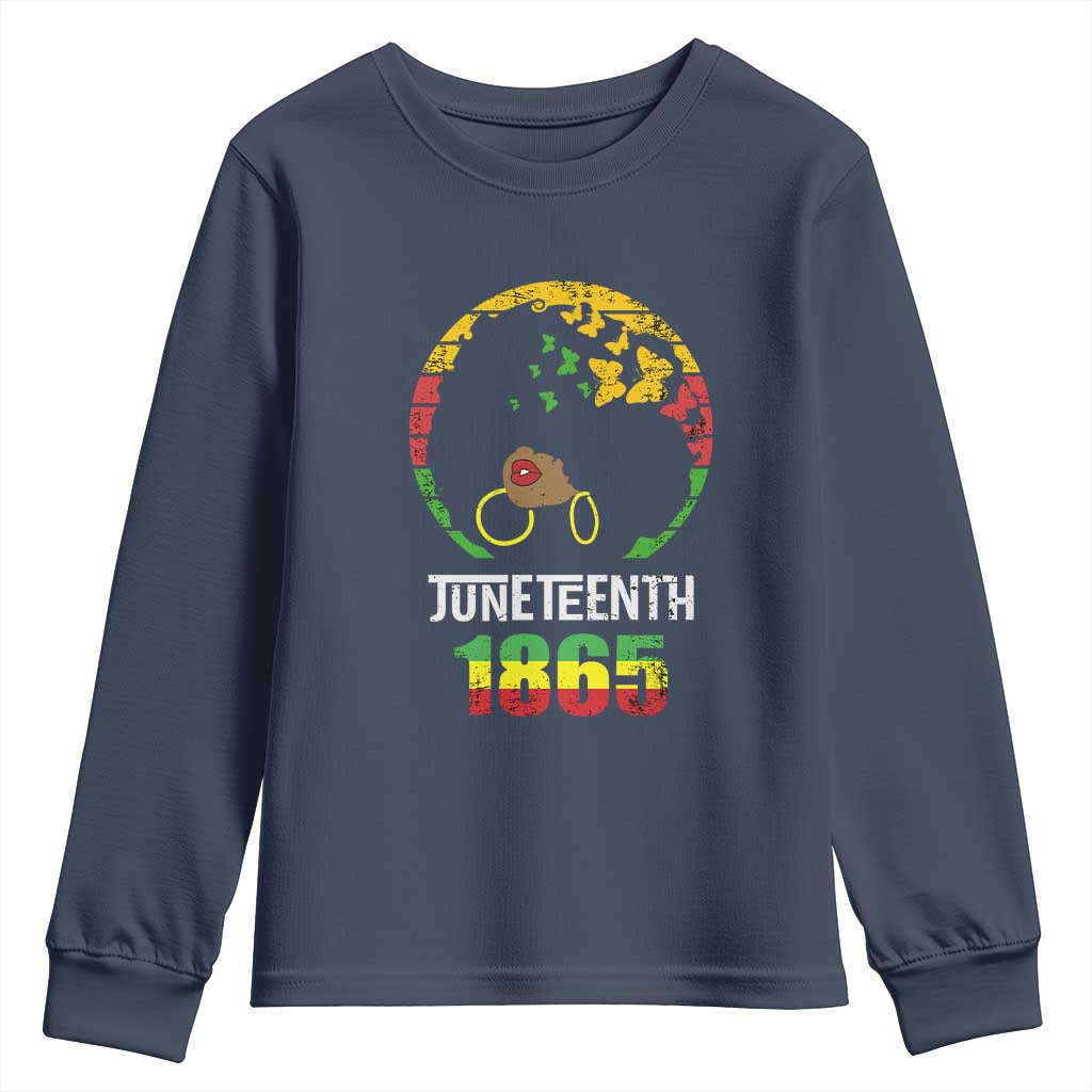 Juneteenth 1865 Youth Long Sleeve Shirt Retro Black Woman Pride