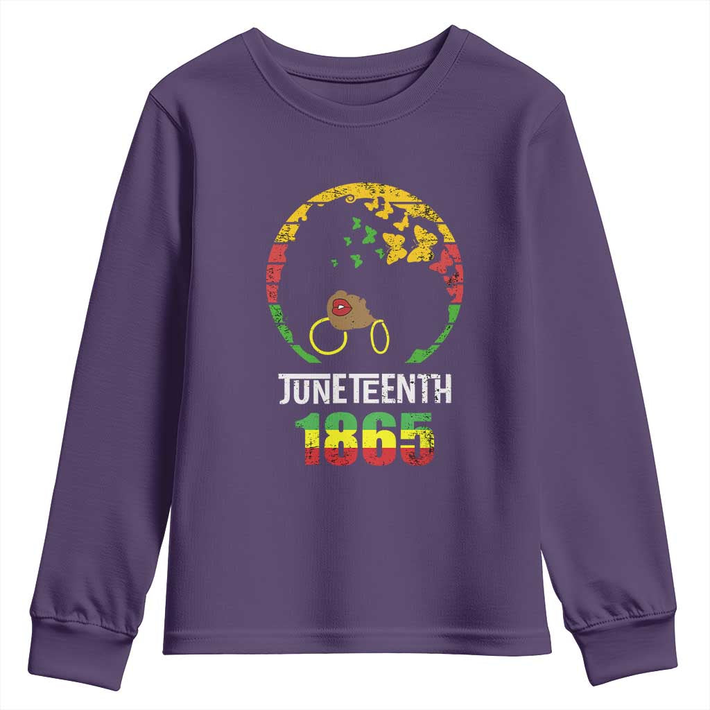 Juneteenth 1865 Youth Long Sleeve Shirt Retro Black Woman Pride
