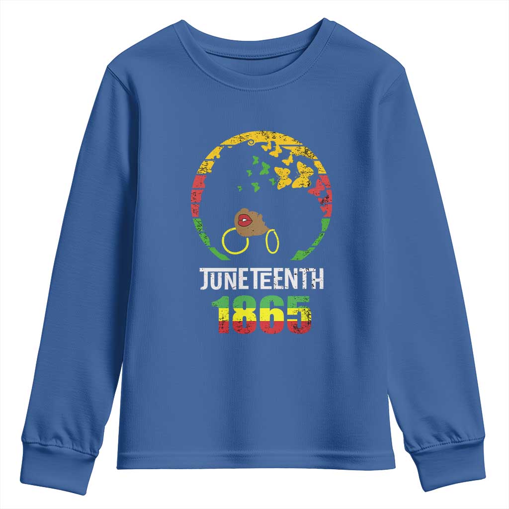 Juneteenth 1865 Youth Long Sleeve Shirt Retro Black Woman Pride