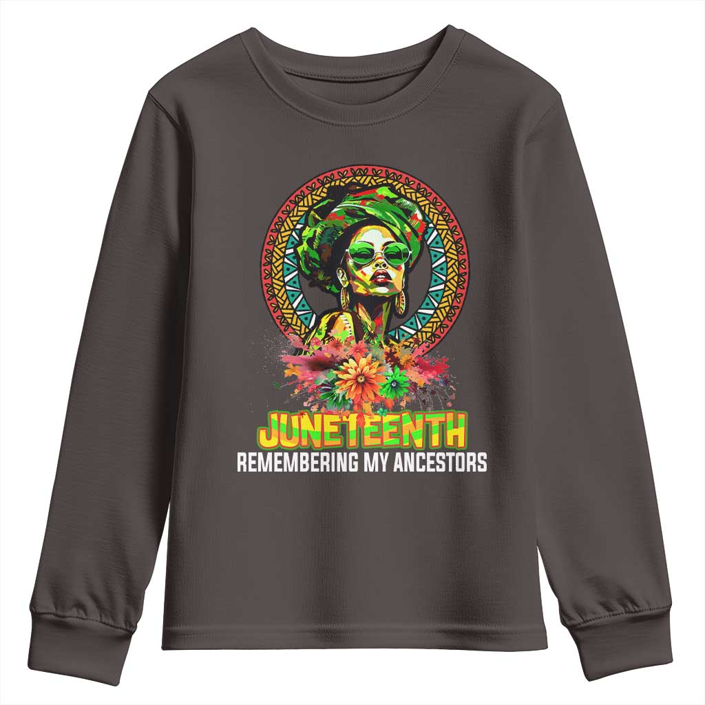 Juneteenth 1865 Youth Long Sleeve Shirt Remembering Ancestors African American Woman
