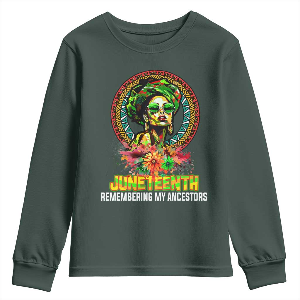 Juneteenth 1865 Youth Long Sleeve Shirt Remembering Ancestors African American Woman