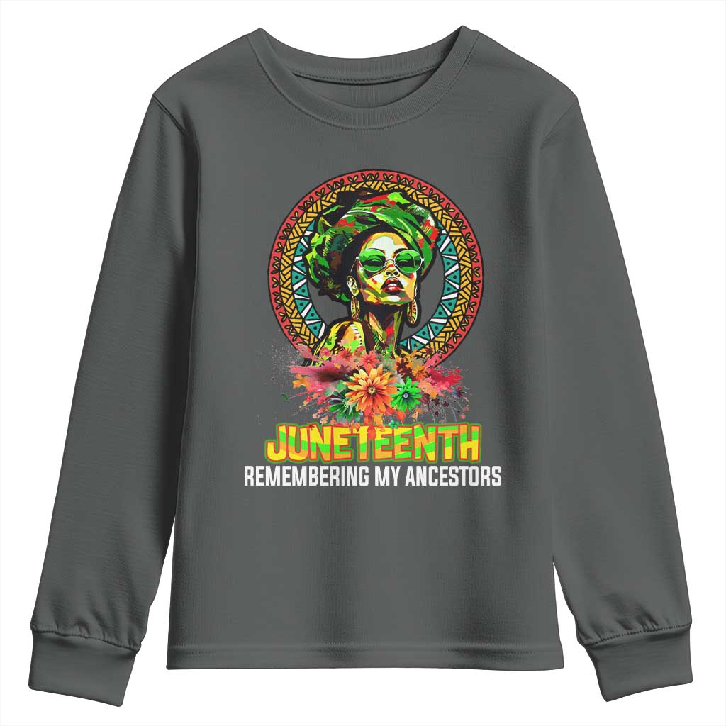 Juneteenth 1865 Youth Long Sleeve Shirt Remembering Ancestors African American Woman