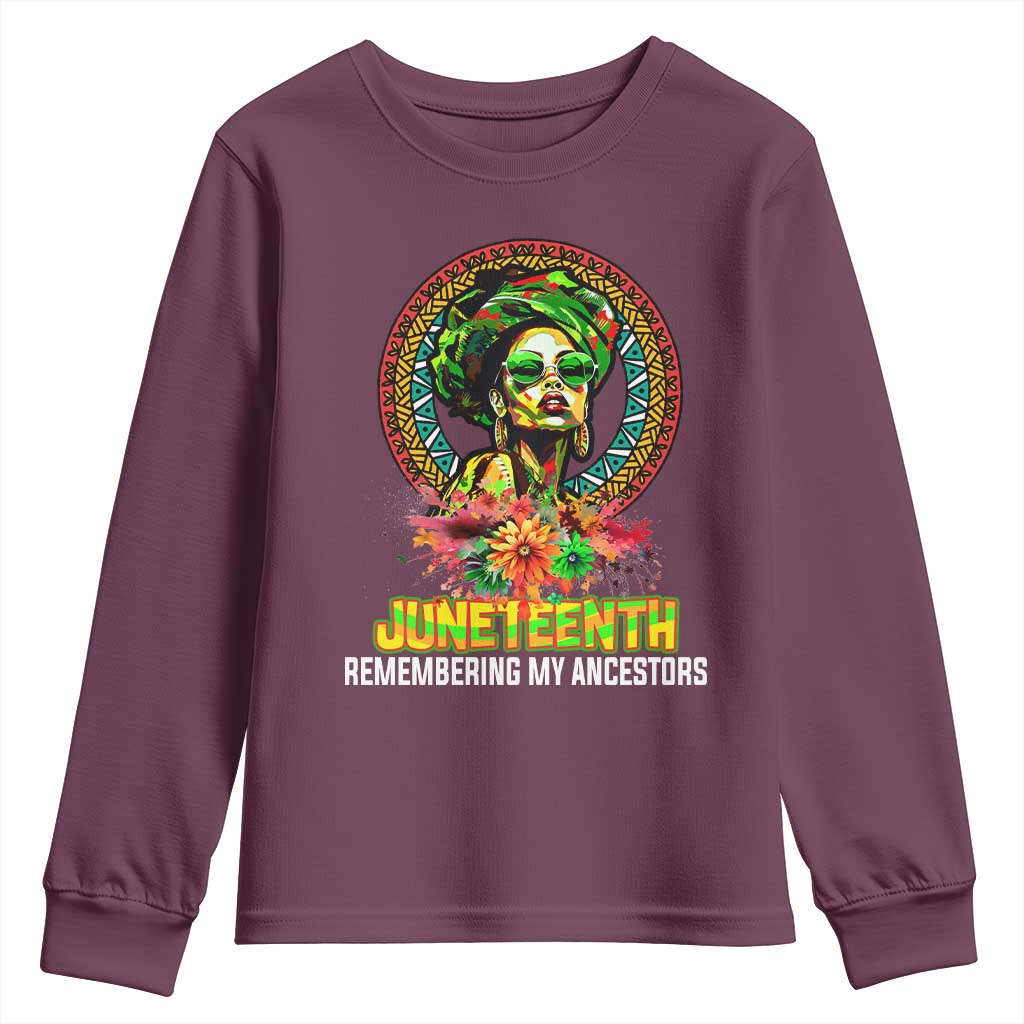Juneteenth 1865 Youth Long Sleeve Shirt Remembering Ancestors African American Woman