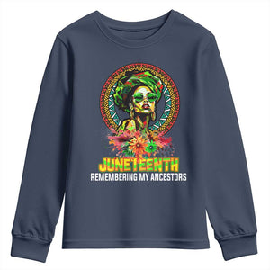 Juneteenth 1865 Youth Long Sleeve Shirt Remembering Ancestors African American Woman